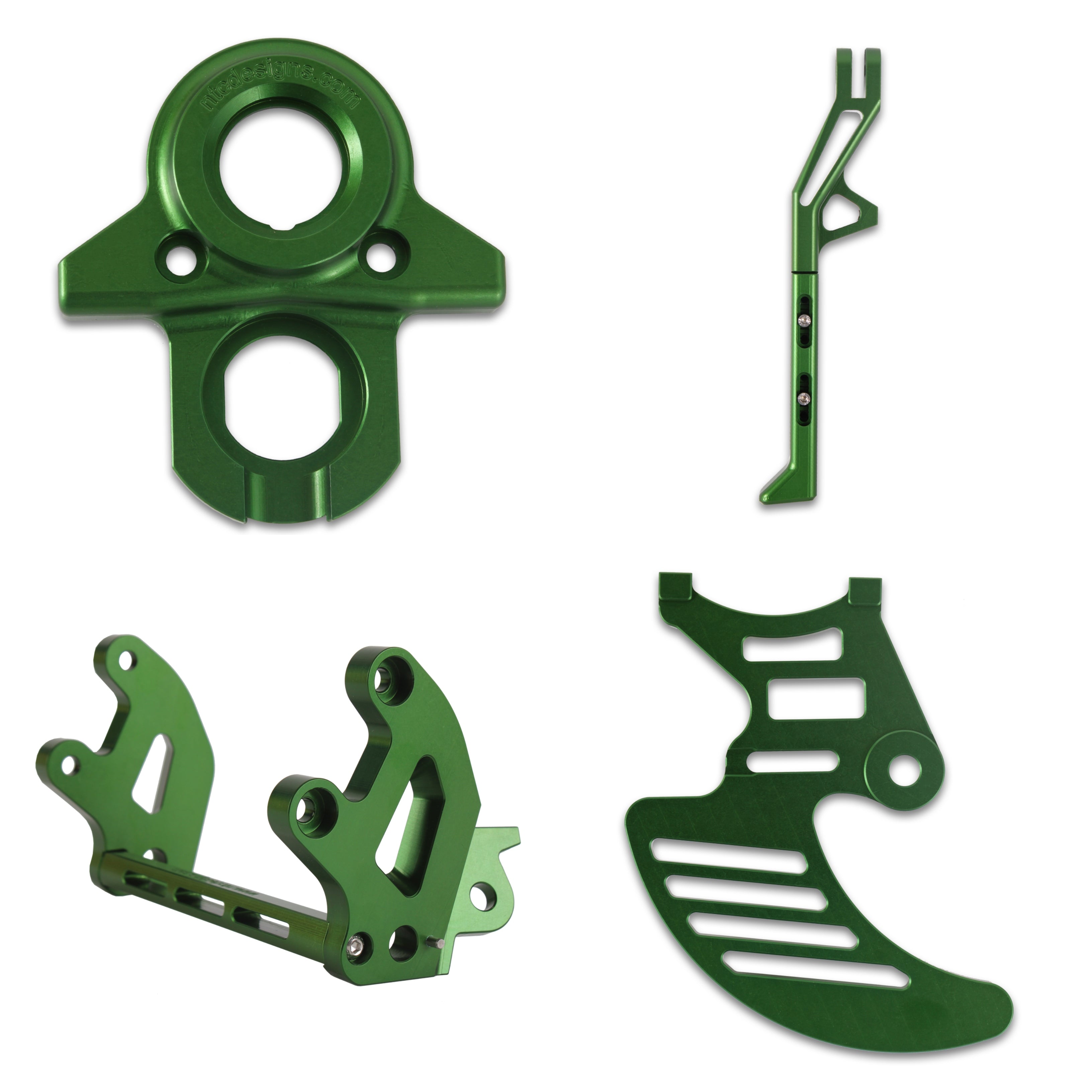 Surron Bike Upgrades Bundle - Green - 20mm Lowering Peg Brackets, Ignition Key Plate, Shark Fin Disc Guard and Standard Adjustable Kickstand.